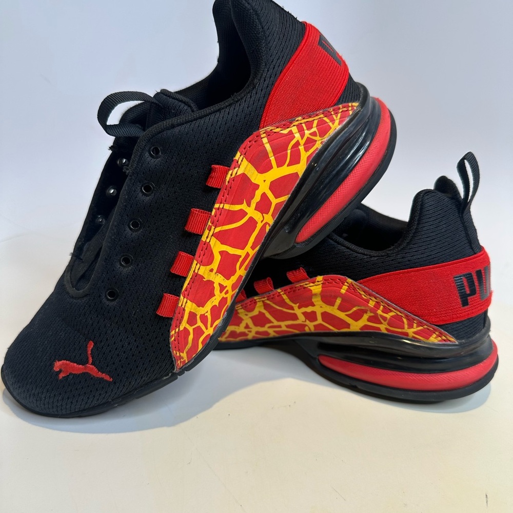 Puma Black Graphic Sneakers Kid Red and Yellow athletic Detail Shoe
